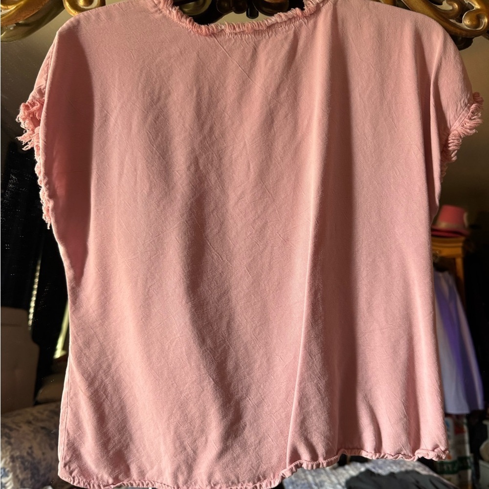 Maven west Pink Frayed V-Neck tie front Women Top - Picture 4 of 8